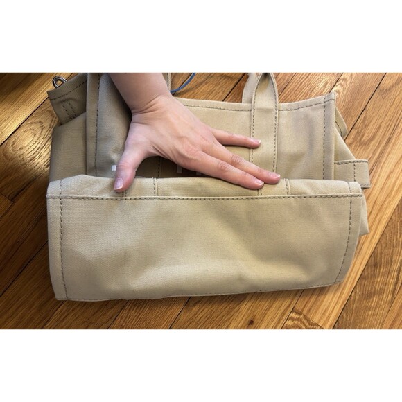 Marc Jacobs The Canvas Medium Tote Bag Beige White Logo Crossbody Strap - Picture 7 of 12